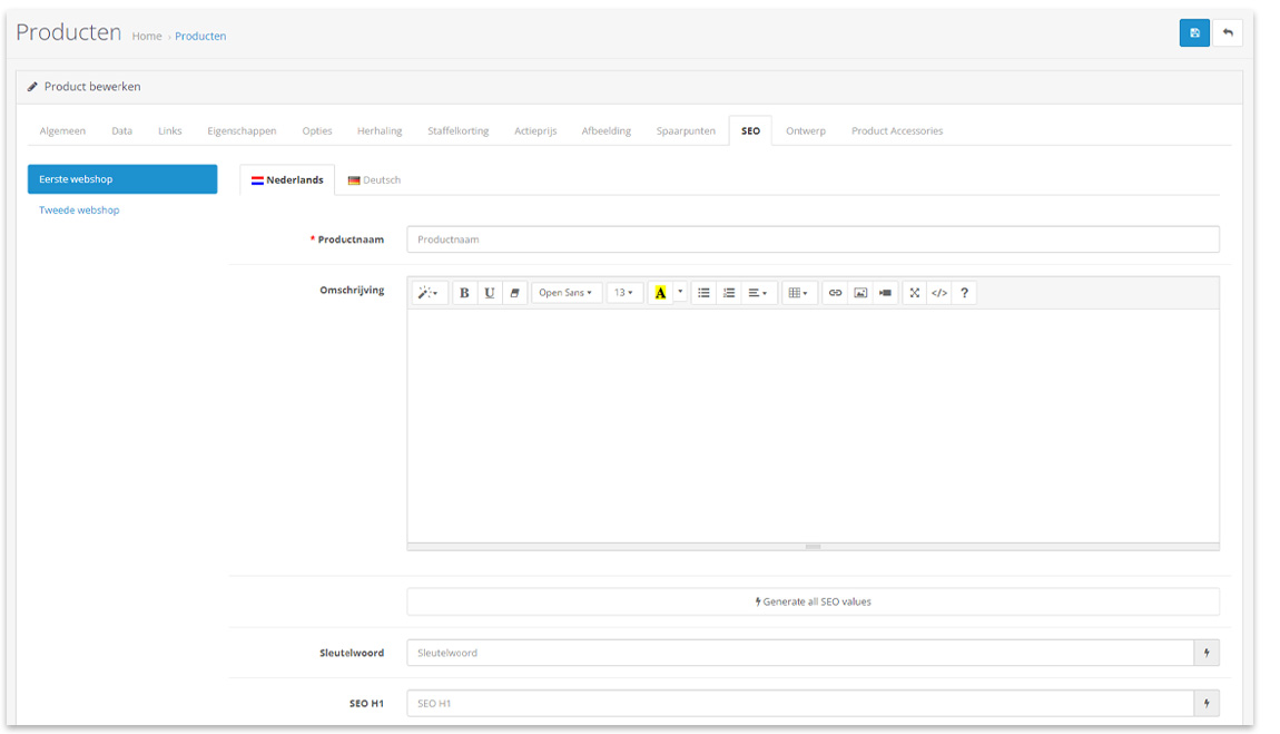 multistore productbeheer OpenCart